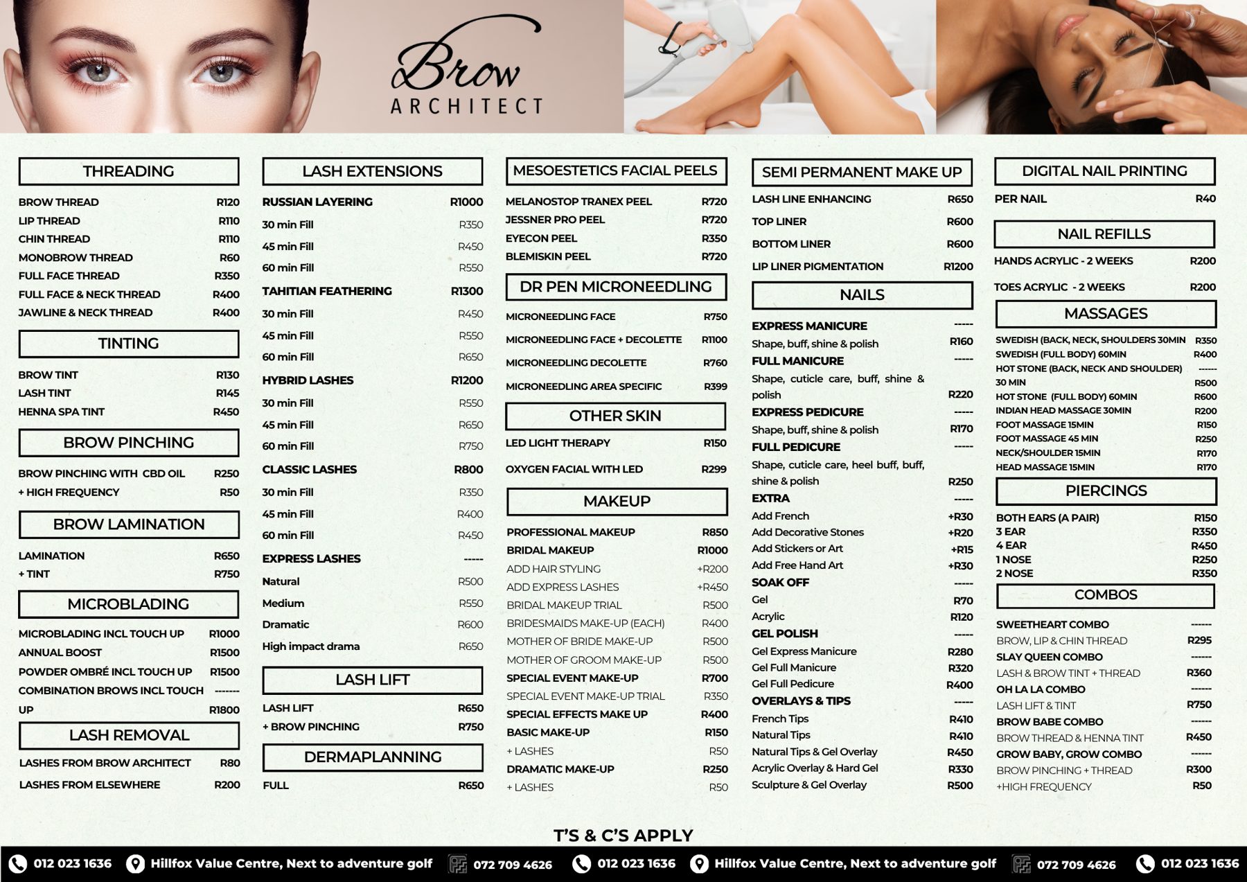 Brow Architect 2024 price list, page 1