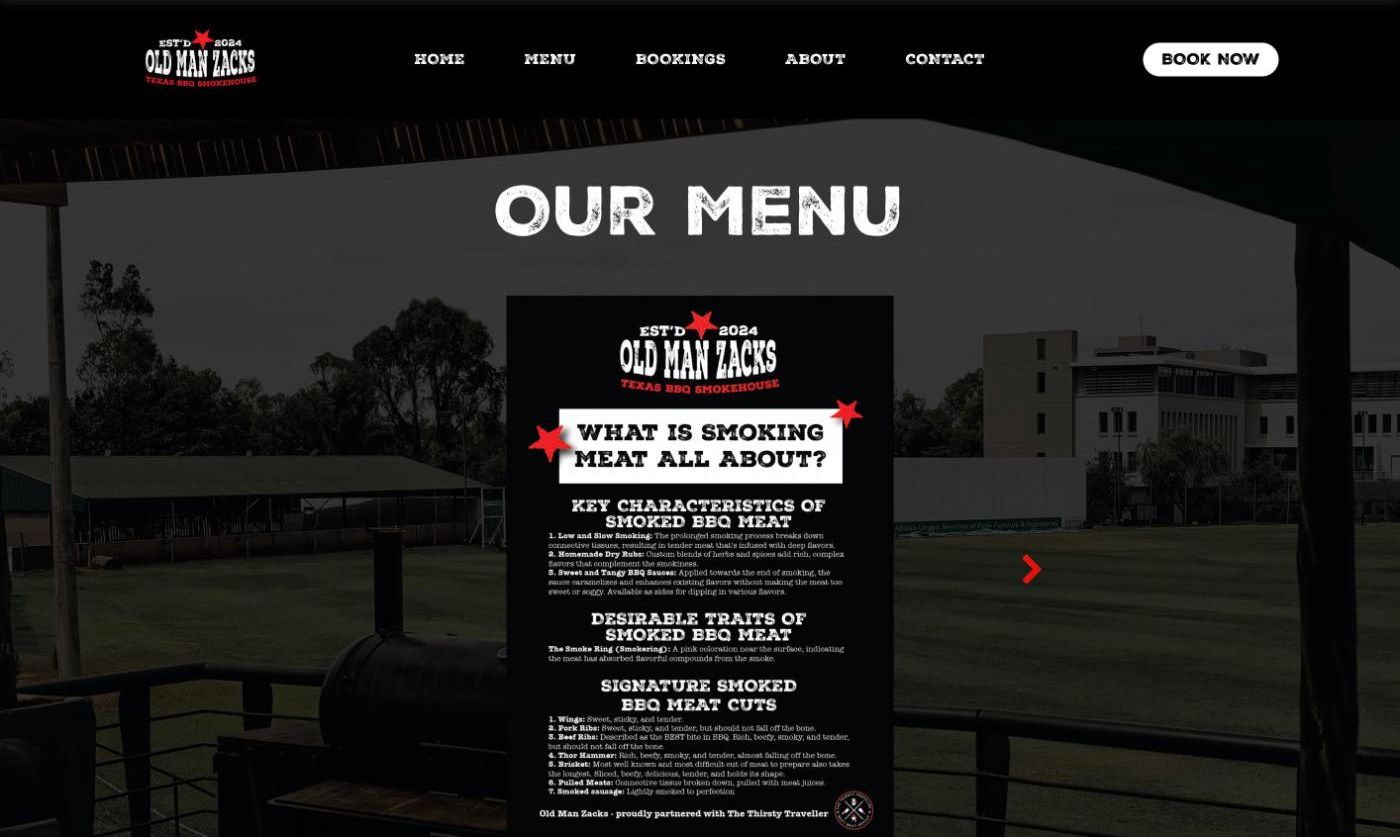 Our Menu page