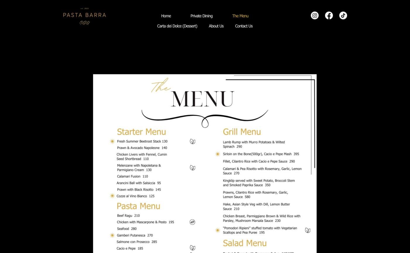 The Menu page