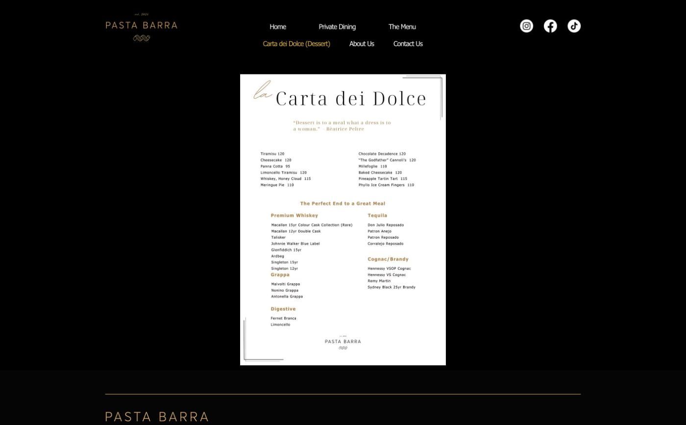 Carta dei Dolce dessert menu page