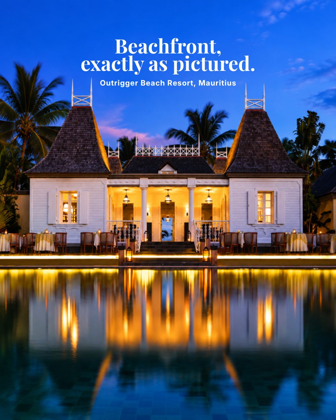 Beachfront, exactly as pictured: Outrigger Mauritius